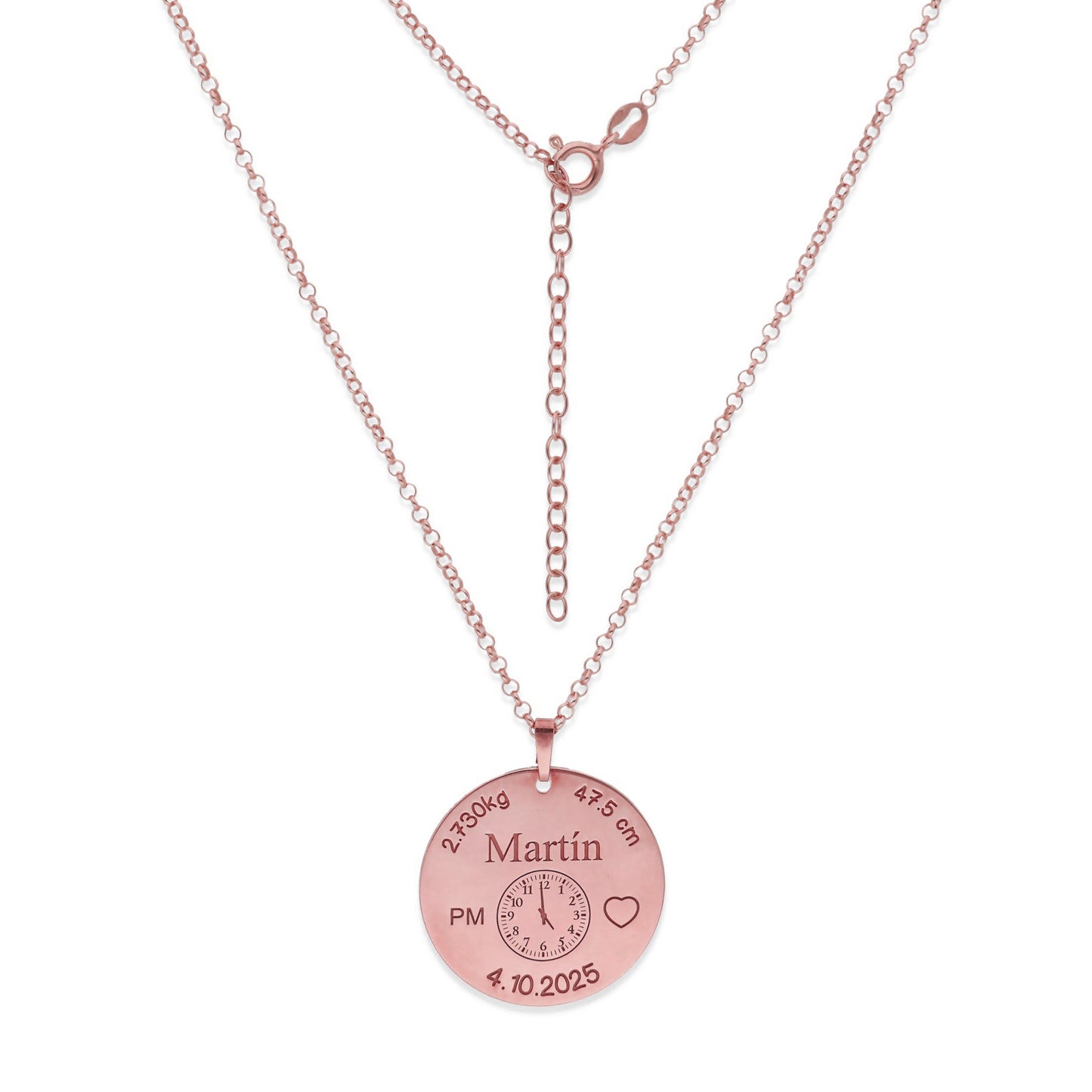 Colgante Medalla de Bautizo Personalizada en Plata de Ley 925 y Baño Oro rosa 18k