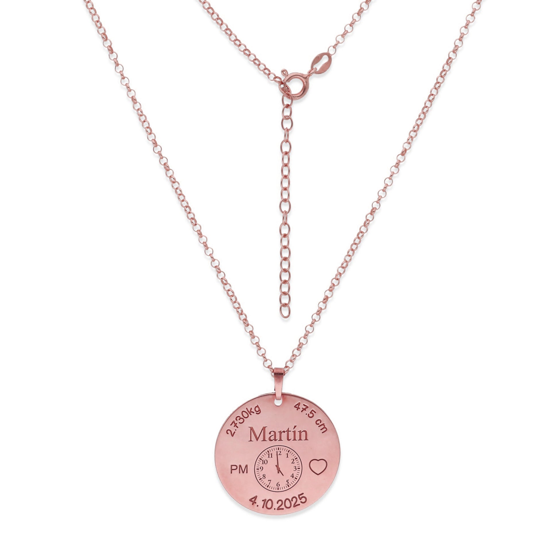 Colgante Medalla de Bautizo Personalizada en Plata de Ley 925 y Baño Oro rosa 18k