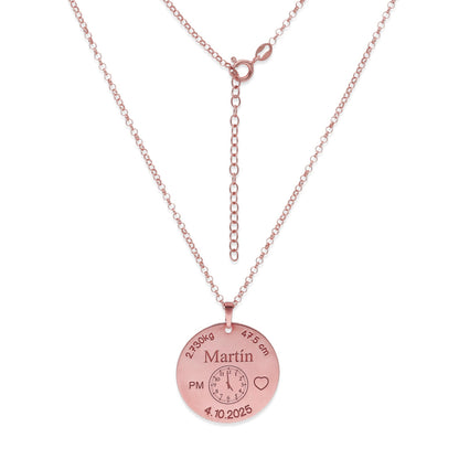 Colgante Medalla de Bautizo Personalizada en Plata de Ley 925 y Baño Oro rosa 18k