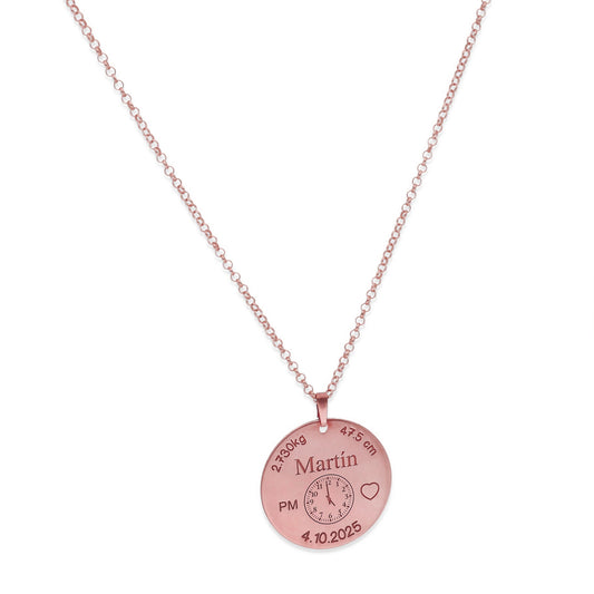 Colgante Medalla de Bautizo Personalizada en Plata de Ley 925 y Baño Oro rosa 18k