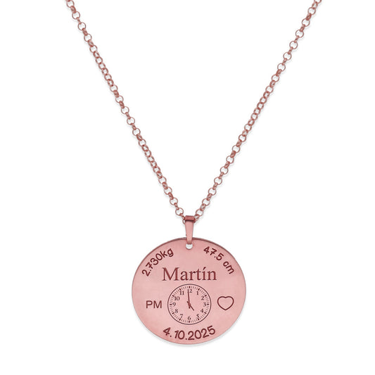 Colgante Medalla de Bautizo Personalizada en Plata de Ley 925 y Baño Oro rosa 18k