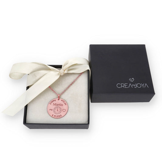 Colgante Medalla de Bautizo Personalizada en Plata de Ley 925 y Baño Oro rosa 18k