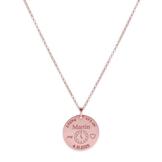 Colgante Medalla de Bautizo Personalizada en Plata de Ley 925 y Baño Oro rosa 18k