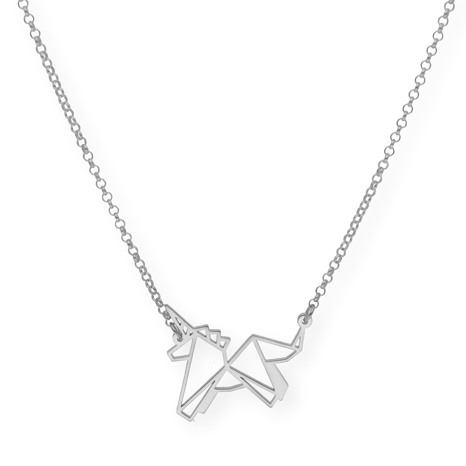 Colgante Unicornio Origami en Plata de Ley 925 y baño Oro rosa 18k