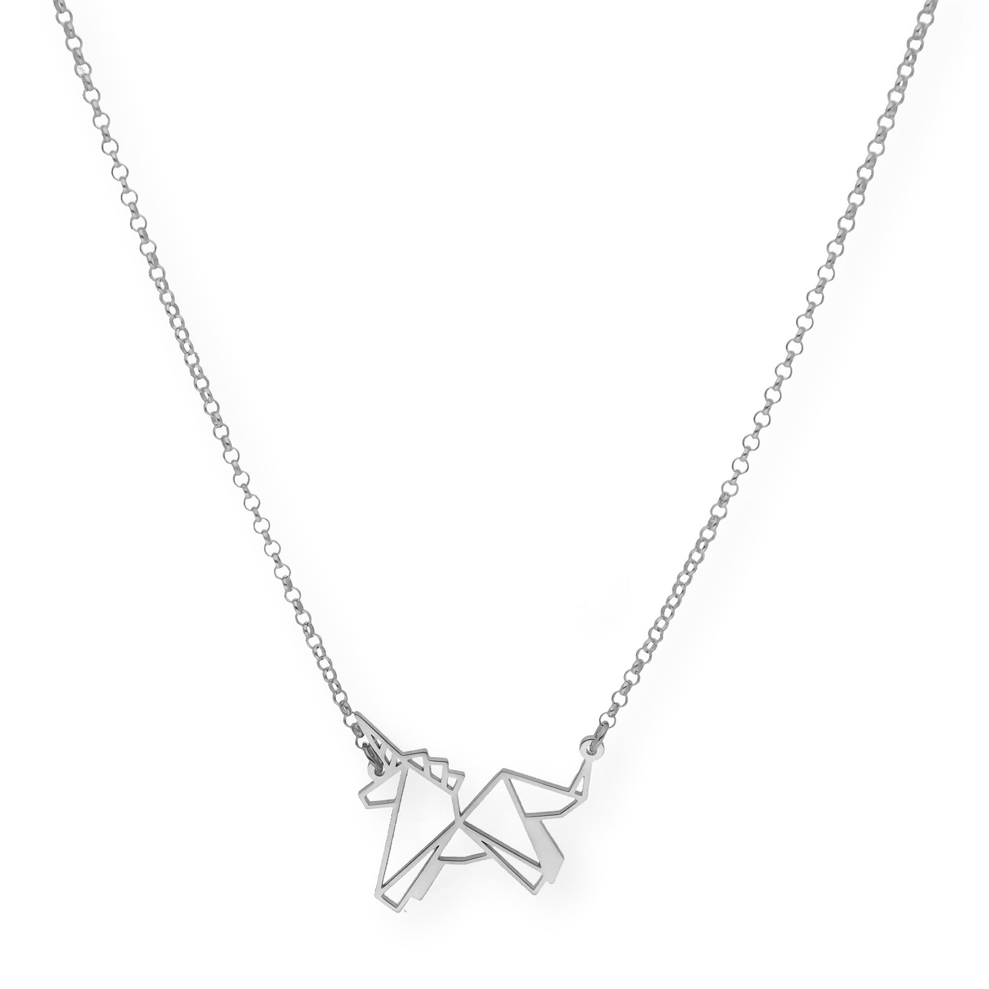 Colgante Unicornio Origami en Plata de Ley 925 y baño Oro rosa 18k