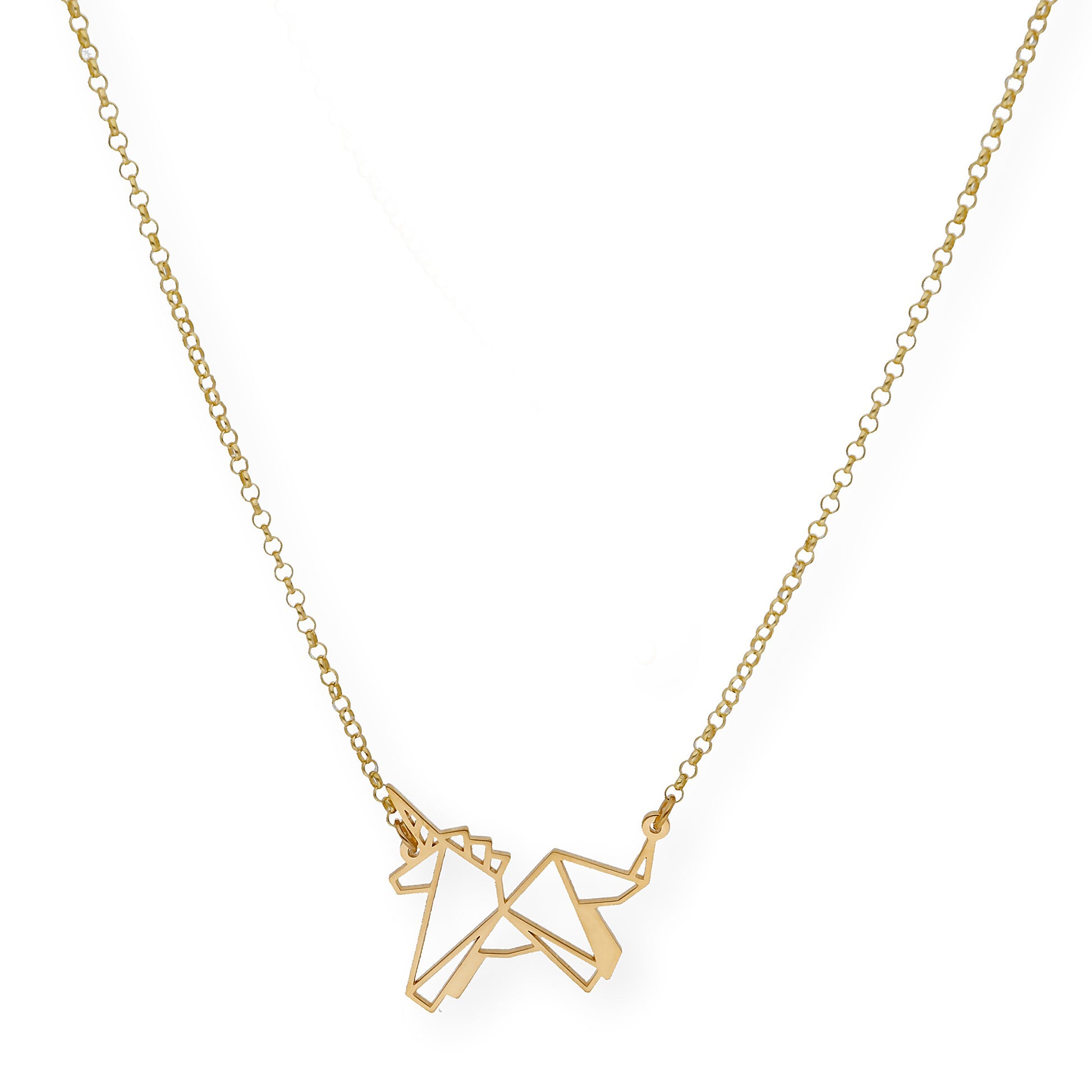 Colgante Unicornio Origami en Plata de Ley 925 y baño Oro rosa 18k