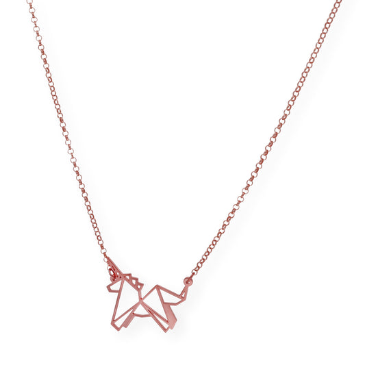 Colgante Unicornio Origami en Plata de Ley 925 y baño Oro rosa 18k