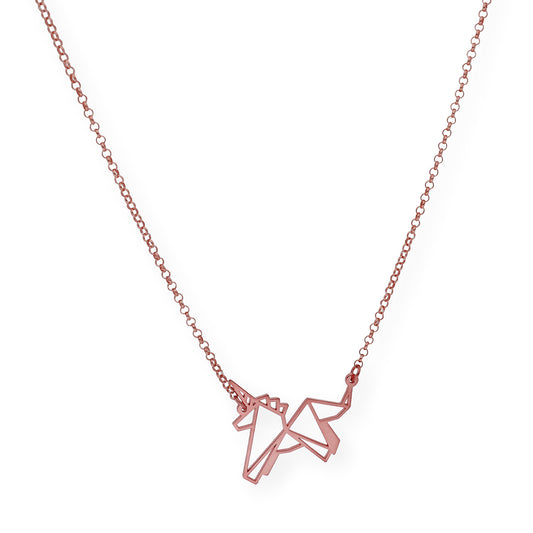 Colgante Unicornio Origami en Plata de Ley 925 y baño Oro rosa 18k
