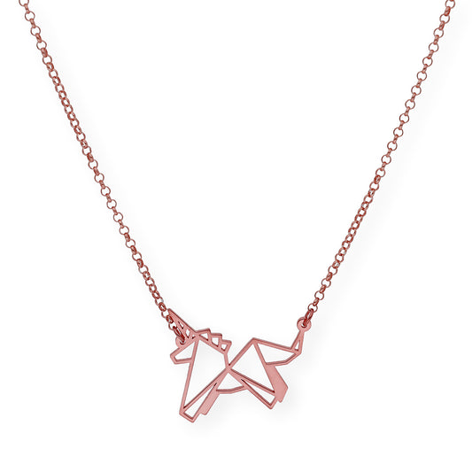 Colgante Unicornio Origami en Plata de Ley 925 y baño Oro rosa 18k