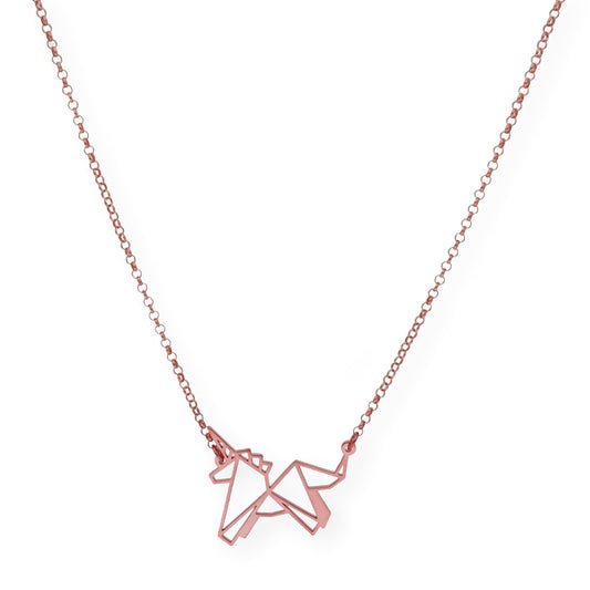 Colgante Unicornio Origami en Plata de Ley 925 y baño Oro rosa 18k