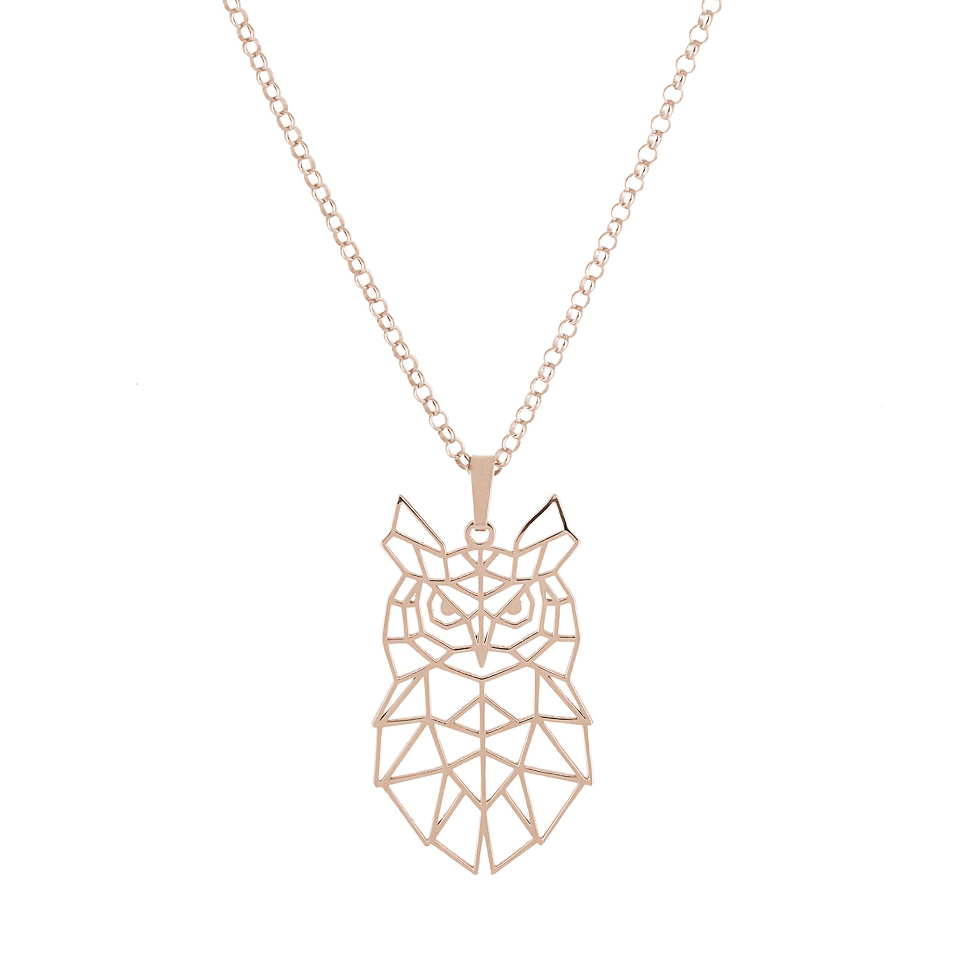Colgante Buho Origami en Plata de Ley 925 y baño Oro rosa 18k