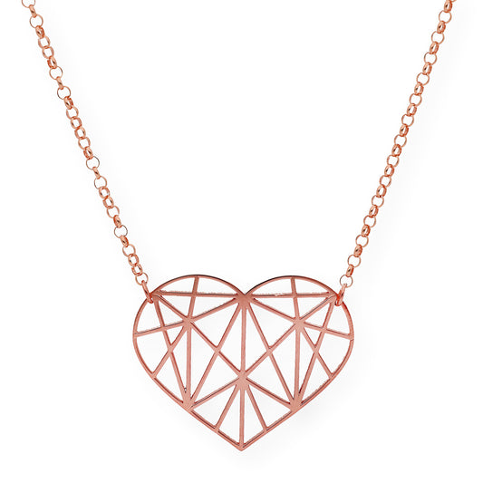 Colgante Corazón Origami en Plata de Ley 925 y baño Oro rosa 18k