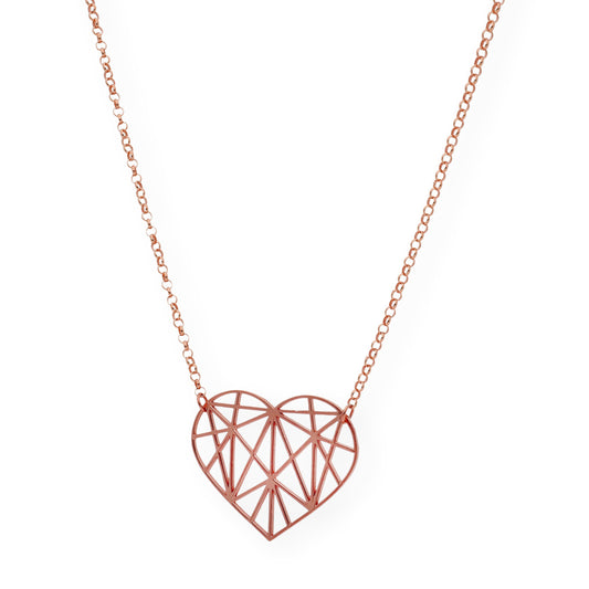 Colgante Corazón Origami en Plata de Ley 925 y baño Oro rosa 18k