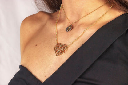 Colgante Corazón Origami en Plata de Ley 925 y baño Oro rosa 18k