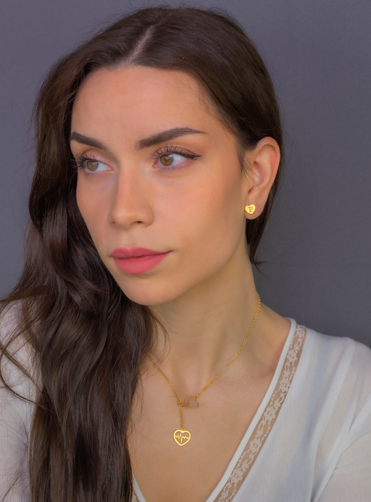 Colgante Fonendoscopio Corazones en Plata de Ley 925 y baño Oro 18k