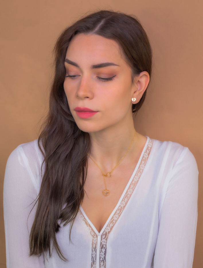 Colgante Fonendoscopio Corazones en Plata de Ley 925 y baño Oro rosa 18k