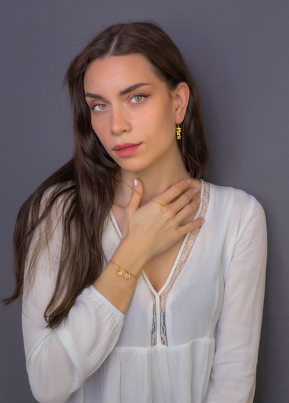 Pulsera Alain Inicial con Cuarzo Citrino en Plata 925 y Baño de Oro 18k