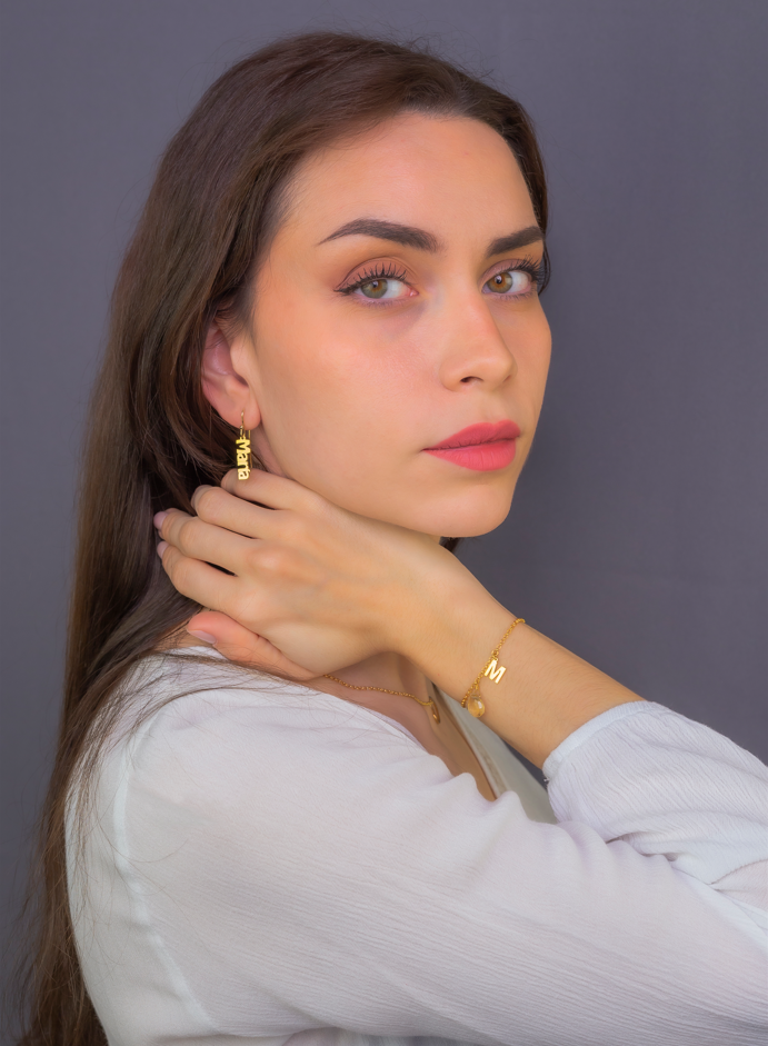 Pulsera Alain Inicial con Cuarzo Citrino en Plata 925 y Baño de Oro Rosa 18k