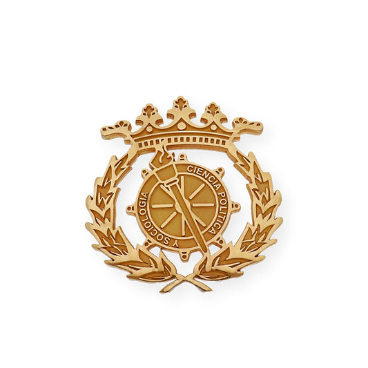 Pin Insignia Profesional de Ciencia Política y Sociología en Plata de Ley 925 Bañada en Oro de 18K