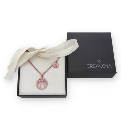 Colgante Balón Baloncesto en Plata de Ley 925 y baño Oro rosa 18k