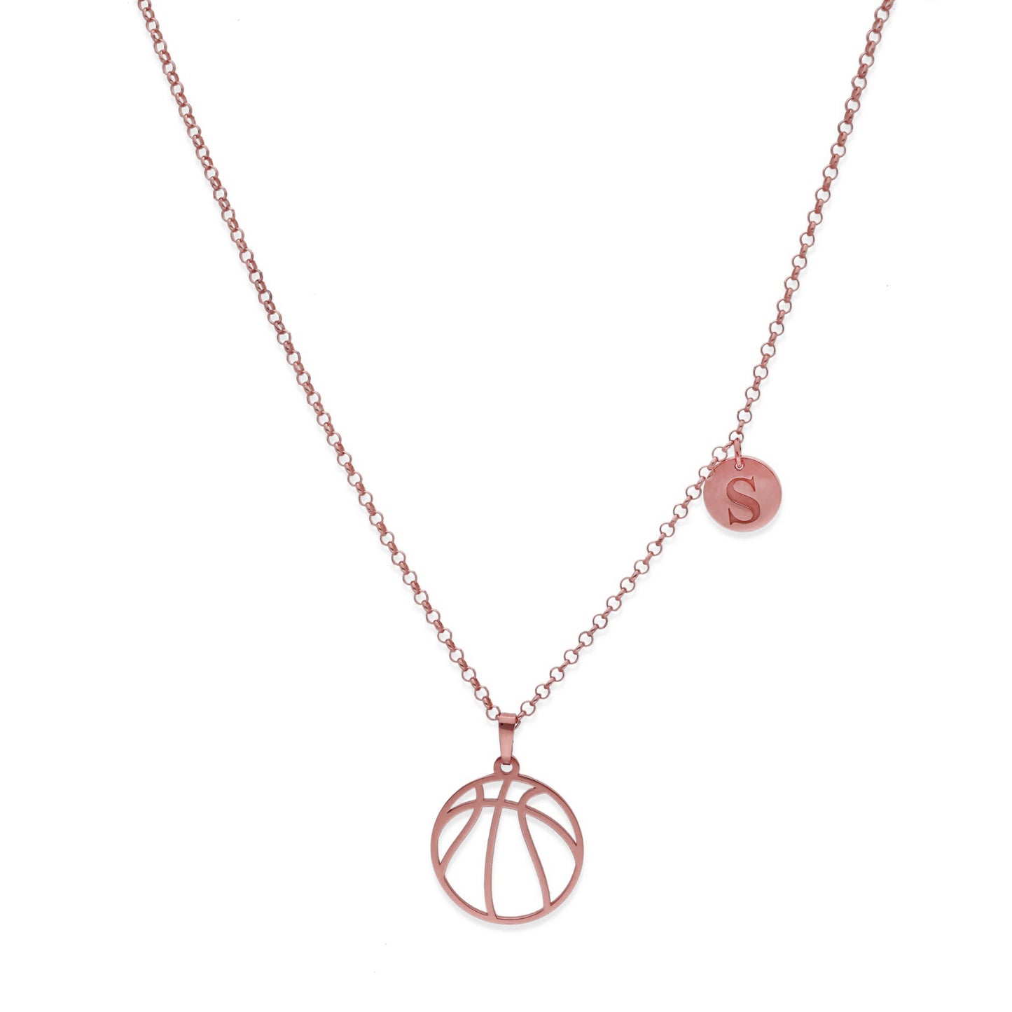 Colgante Balón Baloncesto en Plata de Ley 925 y baño Oro rosa 18k