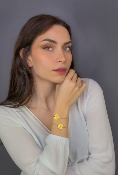 Pulsera Dije Bebe con Nombre y Fecha en Plata 925 con Baño de Oro 18k
