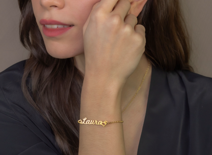 Pulsera Love Nombre en Plata de Ley 925 y baño Oro 18k