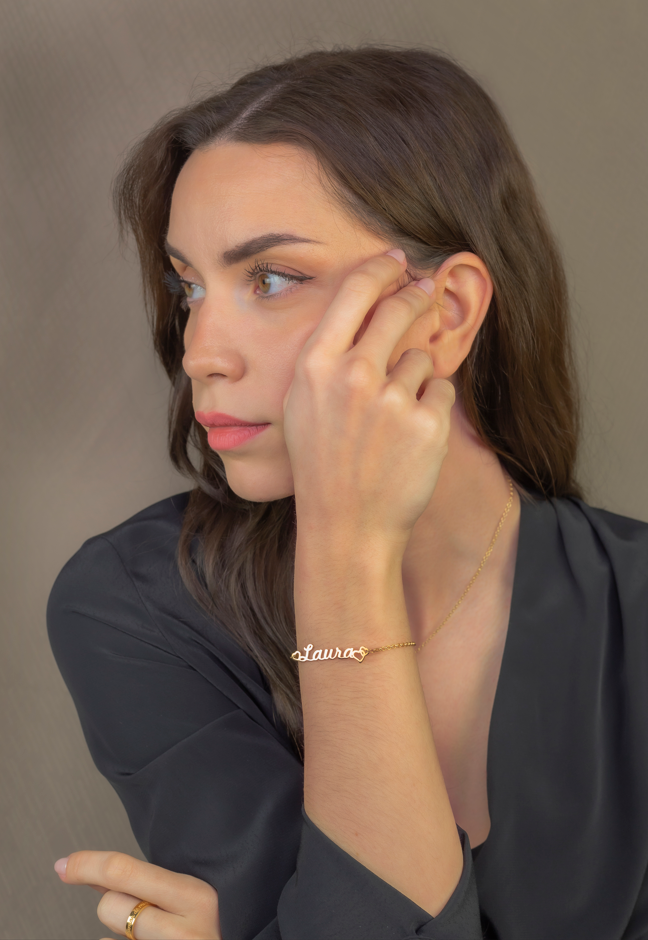 Pulsera Love Nombre en Plata de Ley 925 y baño Oro rosa 18k