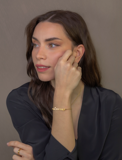 Pulsera Love Nombre en Plata de Ley 925 y baño Oro rosa 18k