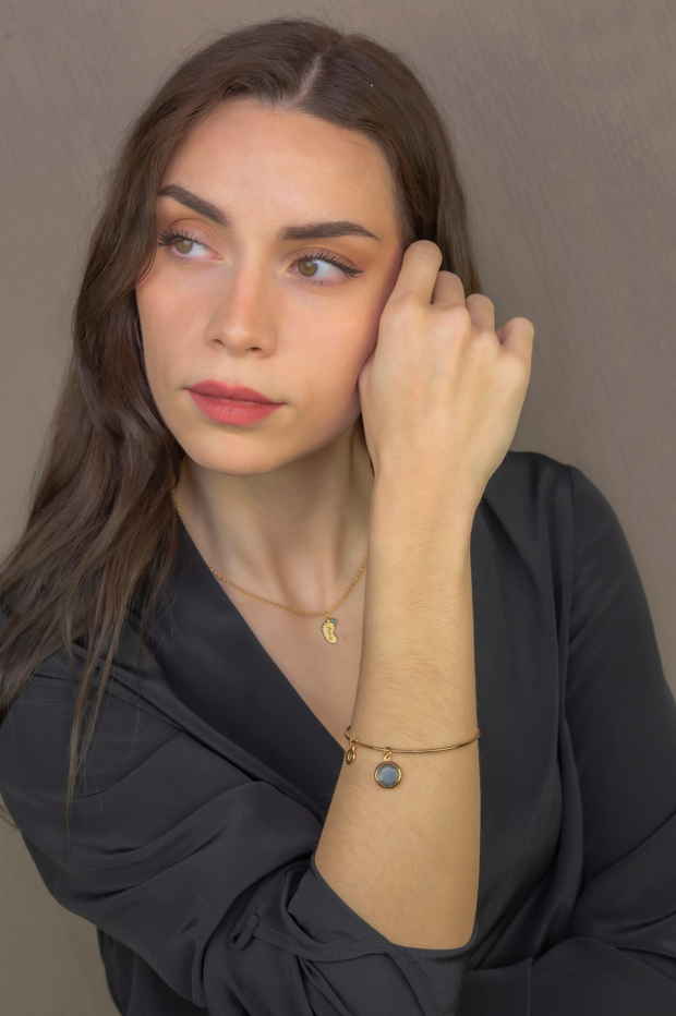 Colgante Pie con Nombre y con Piedra de Color en Plata 925 y Baño de Oro Rosa 18k