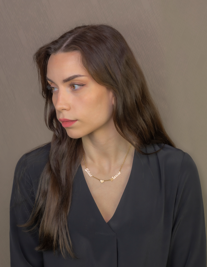 Collar Ina Corazón con Nombres en Plata 925 con Baño de Oro Rosa 18k