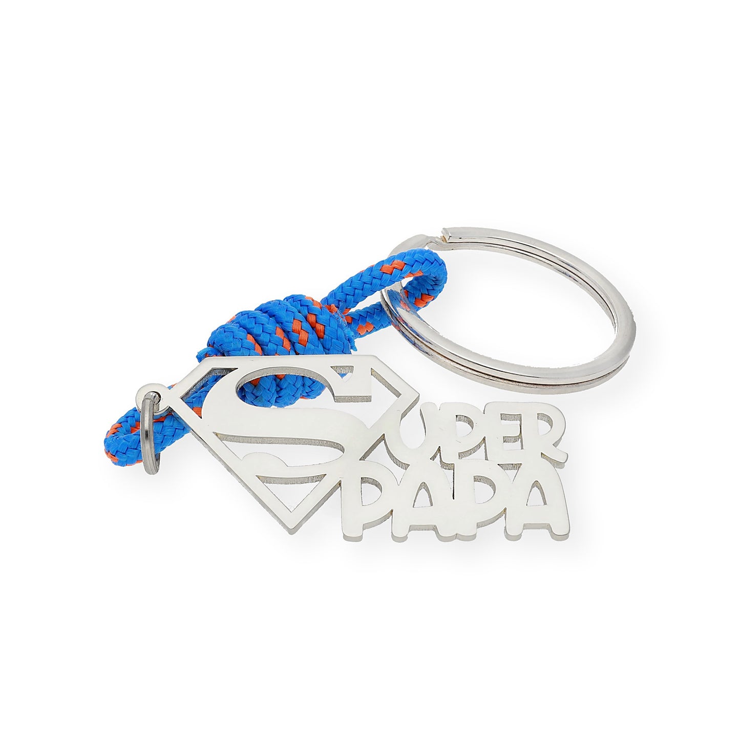 Llavero Super Papá en Plata 925 y Cordón Bicolor
