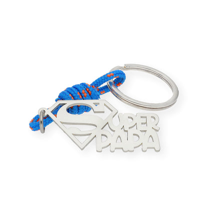 Llavero Super Papá en Plata 925 y Cordón Bicolor