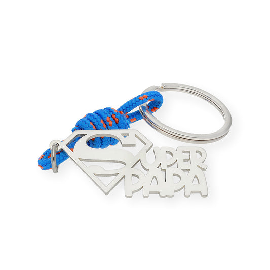 Llavero Super Papá en Plata 925 y Cordón Bicolor