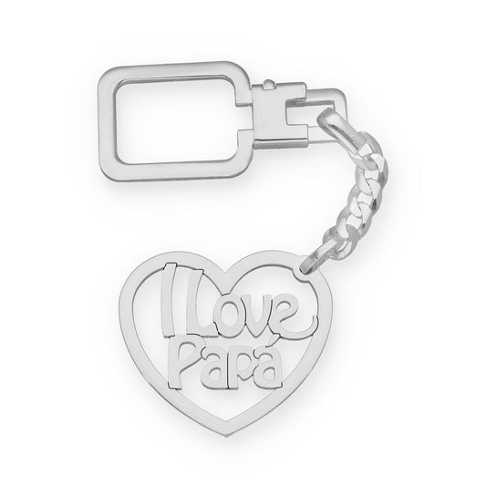 Llavero I love Papá en Plata 925 con Diseño de Corazón