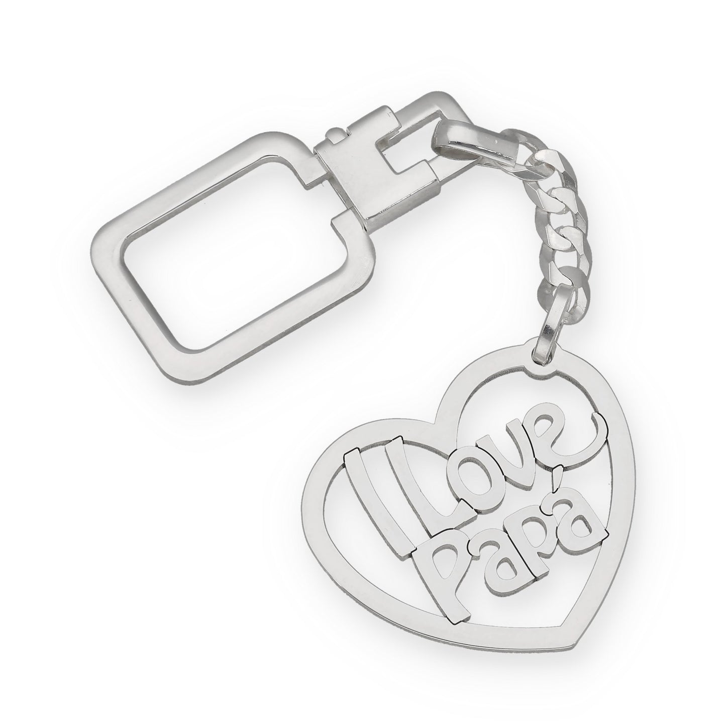 Llavero I love Papá en Plata 925 con Diseño de Corazón