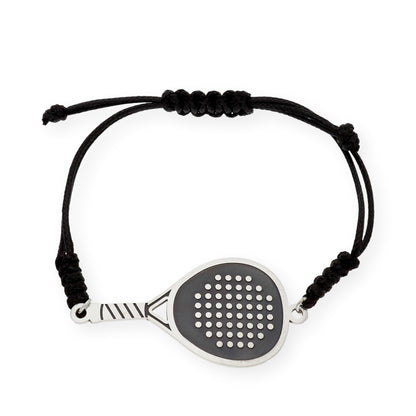 Pulsera Pádel en Plata de Ley 925 con baño Oro 18k y macramé.