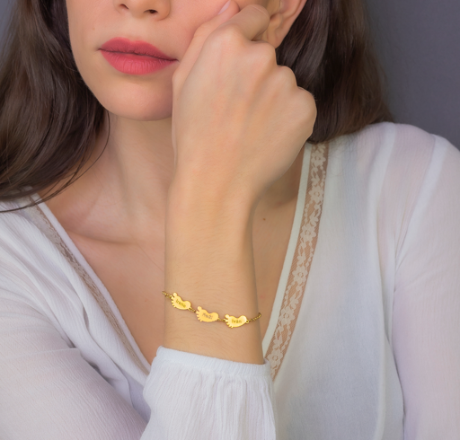Pulsera "Mis pequeños" Pies con Nombres en Plata 925 y Baño de Oro Rosa 18K