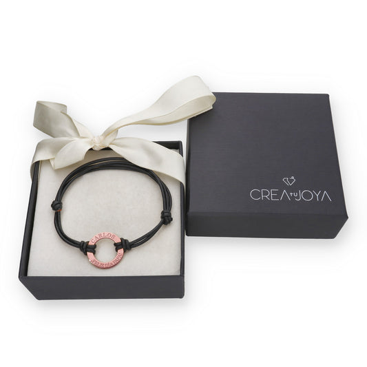 Pulsera Adel en Plata de Ley 925 con baño Oro rosa 18k y cuero