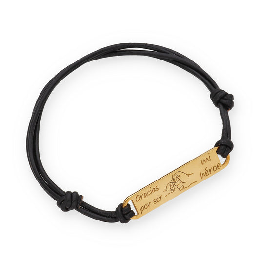 Pulsera Horacio en Plata de Ley 925 con baño Oro 18k y cuero