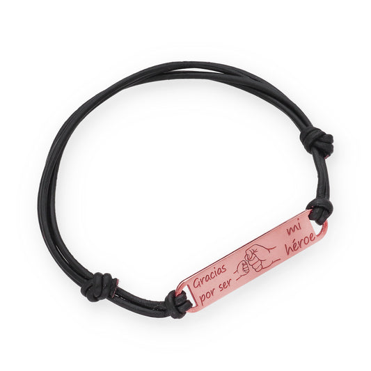 Pulsera Horacio en Plata de Ley 925 con baño Oro rosa 18k y cuero