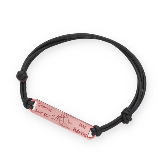 Pulsera Horacio en Plata de Ley 925 con baño Oro rosa 18k y cuero