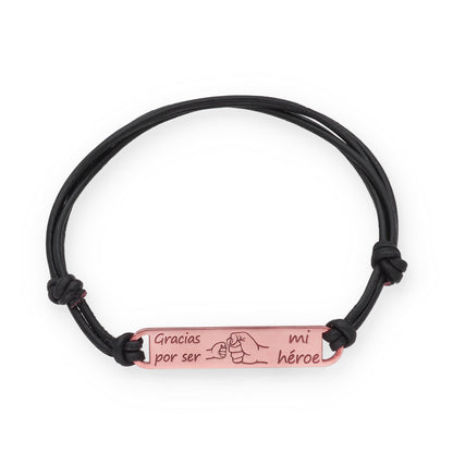 Pulsera Horacio en Plata de Ley 925 con baño Oro rosa 18k y cuero