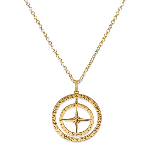 Colgante Brújula "Mi Destino" en Plata de Ley 925 y baño Oro 18k