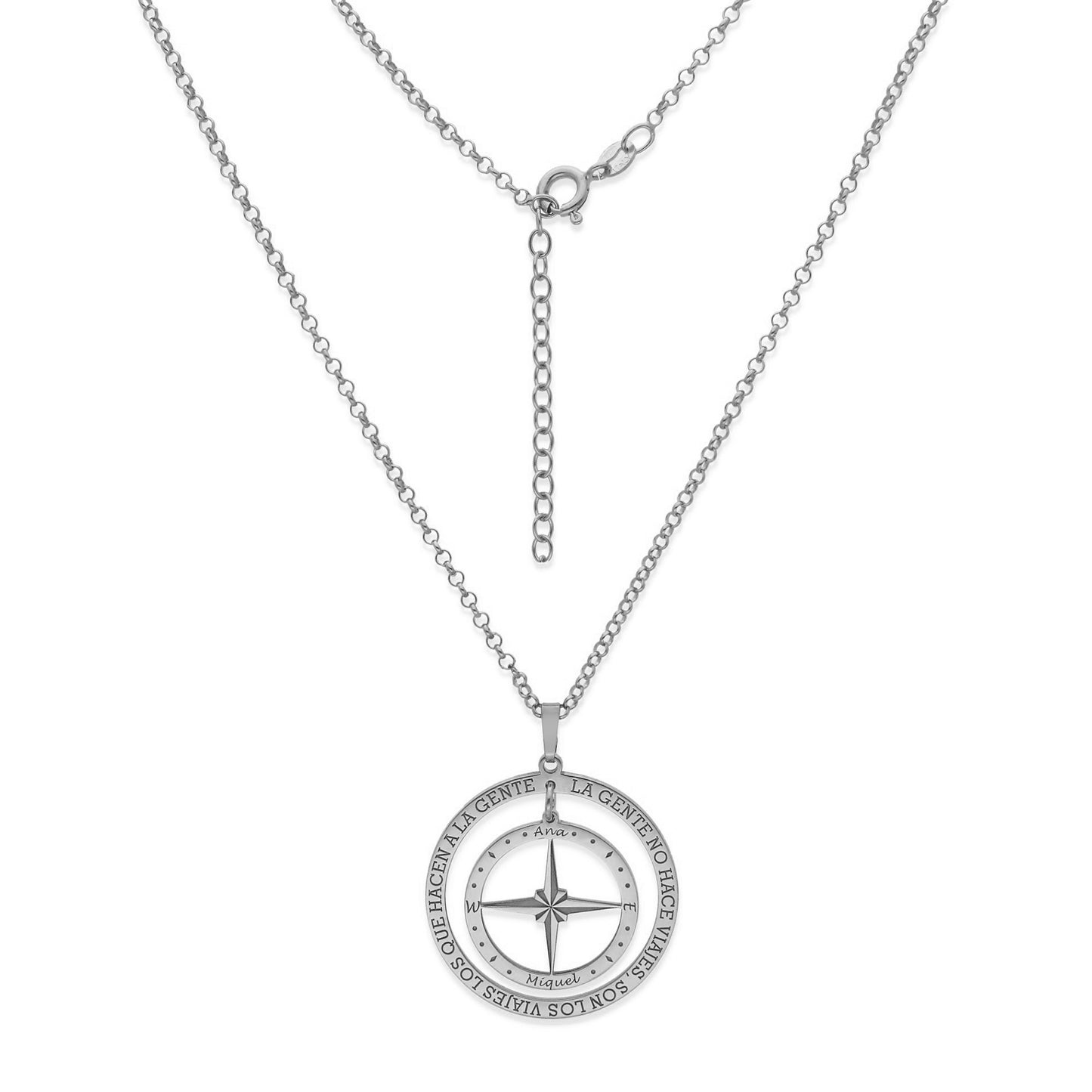 Colgante Brújula "Mi Destino" en Plata de Ley 925 y baño Oro rosa 18k