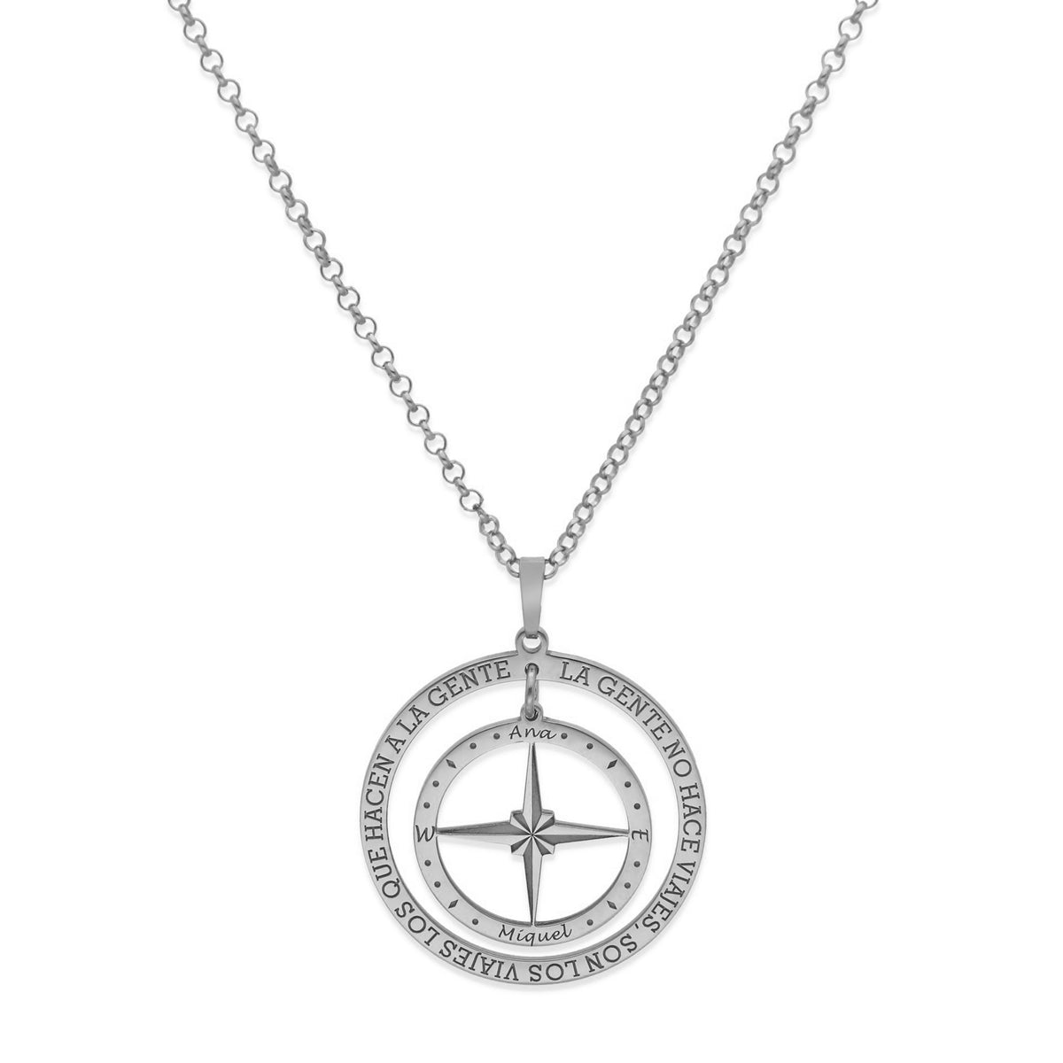 Colgante Brújula "Mi Destino" en Plata de Ley 925 y baño Oro rosa 18k