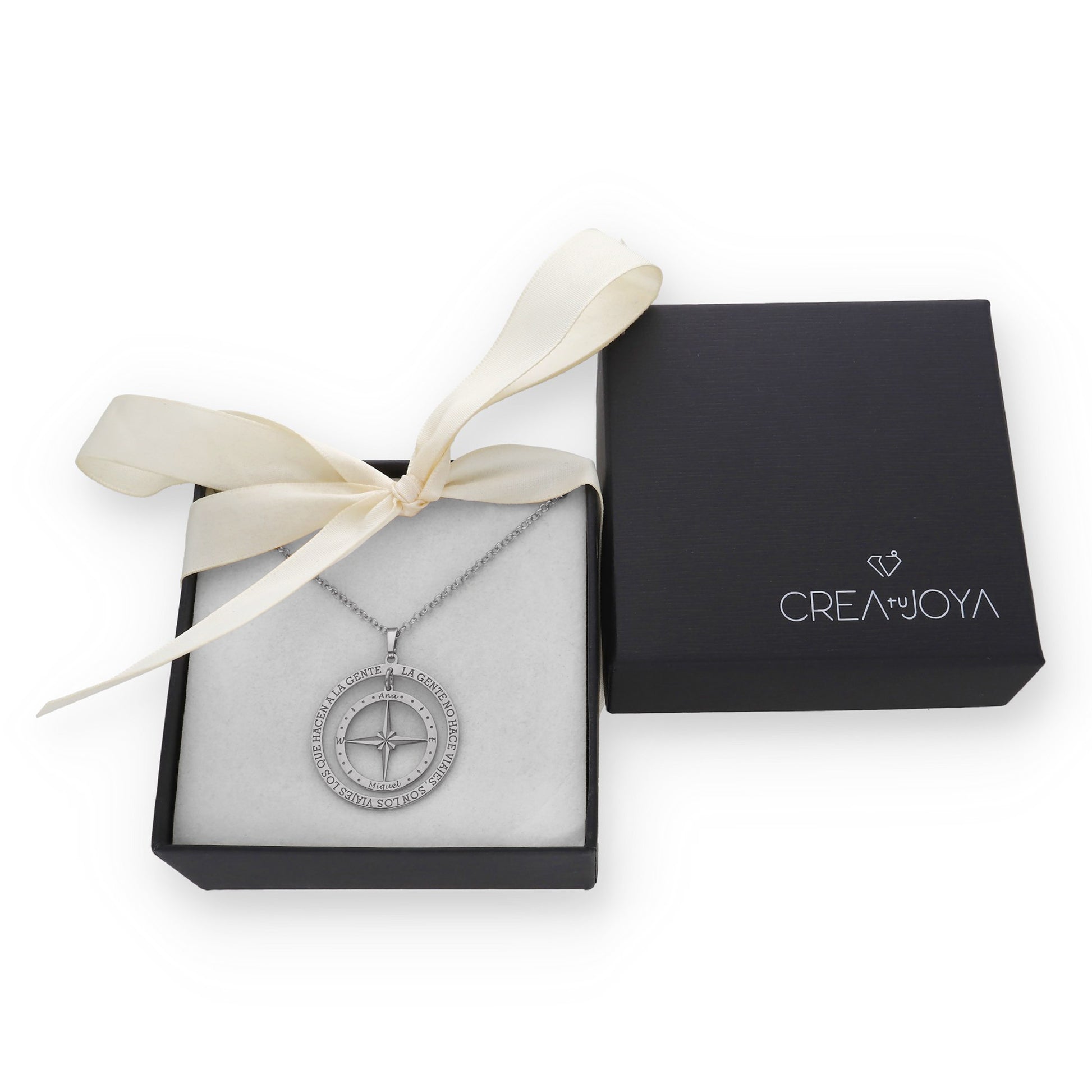 Colgante Brújula "Mi Destino" en Plata de Ley 925 y baño Oro rosa 18k