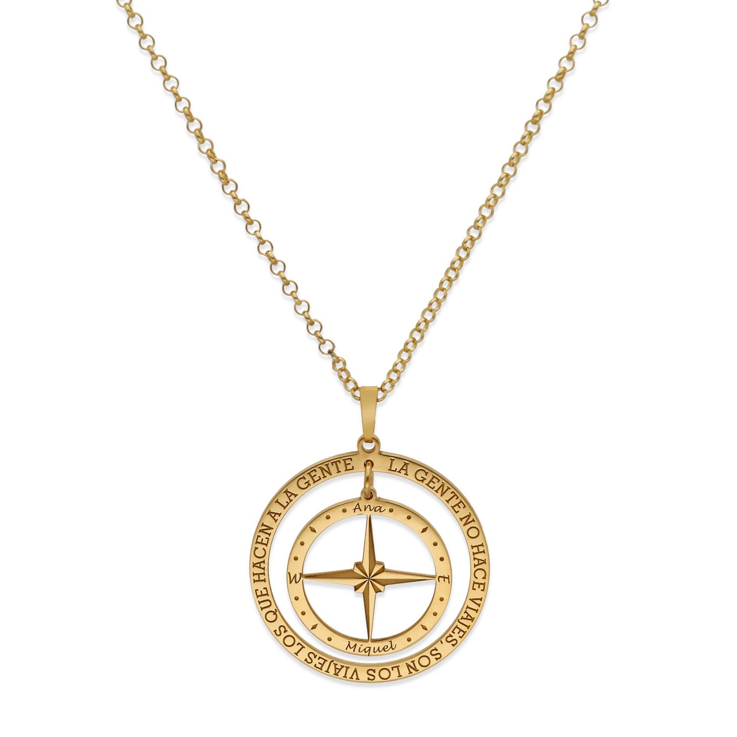 Colgante Brújula "Mi Destino" en Plata de Ley 925 y baño Oro rosa 18k