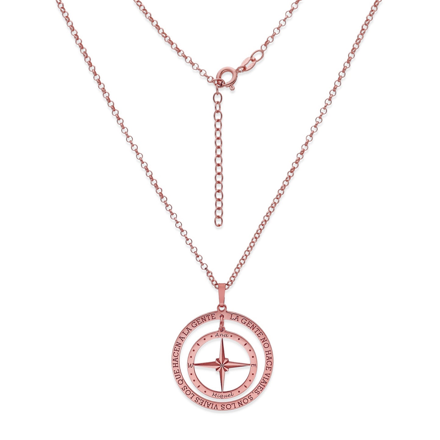 Colgante Brújula "Mi Destino" en Plata de Ley 925 y baño Oro rosa 18k
