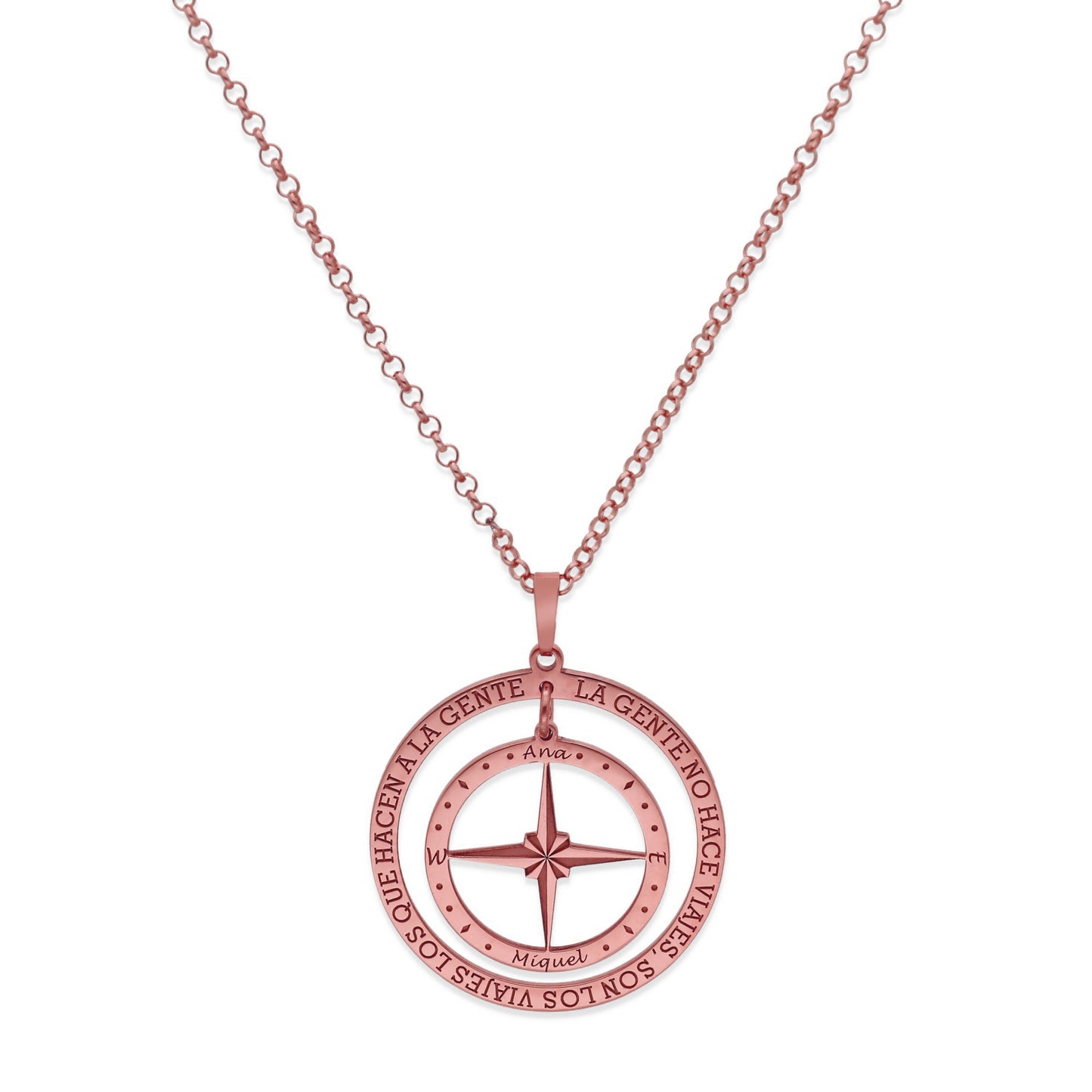 Colgante Brújula "Mi Destino" en Plata de Ley 925 y baño Oro rosa 18k